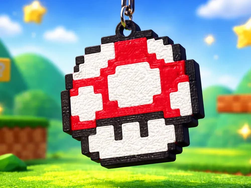 Llaverito impreso en 3D: Hongo pixel art